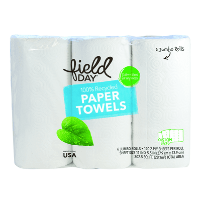 Field Day Paper Towels 100% Recycled 120CT 4/6 ROLL [UNFI #1728856] T