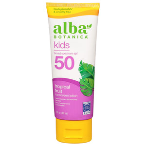 Alba Botanica Sunscreen Lotion Tropical Fruit Kids Broad Spectrum SPF 50 1/3 FZ [UNFI #2926566] T