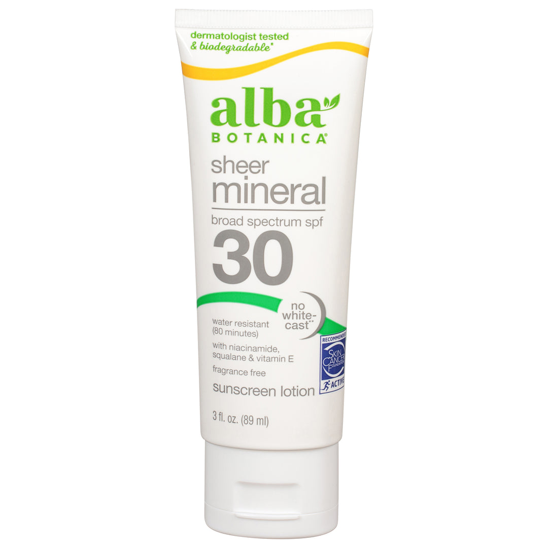 Alba Botanica Sunscreen Lotion Sheer Mineral Fragrance Free Broad Spectrum SPF 30 1/3 FZ [UNFI #2926533] T