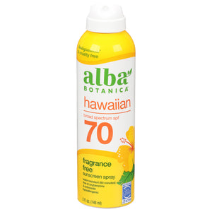 Alba Botanica Sunscreen Spray Fragrance Free Hawaiian Broad Spectrum SPF 70 1/5 FZ [UNFI #2927085] T