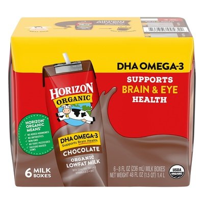 Horizon DHA Omega-3 Chocolate Lowfat Milk 3/6/8 OZ [UNFI #1221324] [ebt]