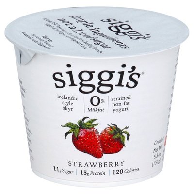 Siggis Yogurt Non-Fat Icelandic Style Skyr Strained Strawberry 12/5.3 OZ [UNFI #613406] [ebt]