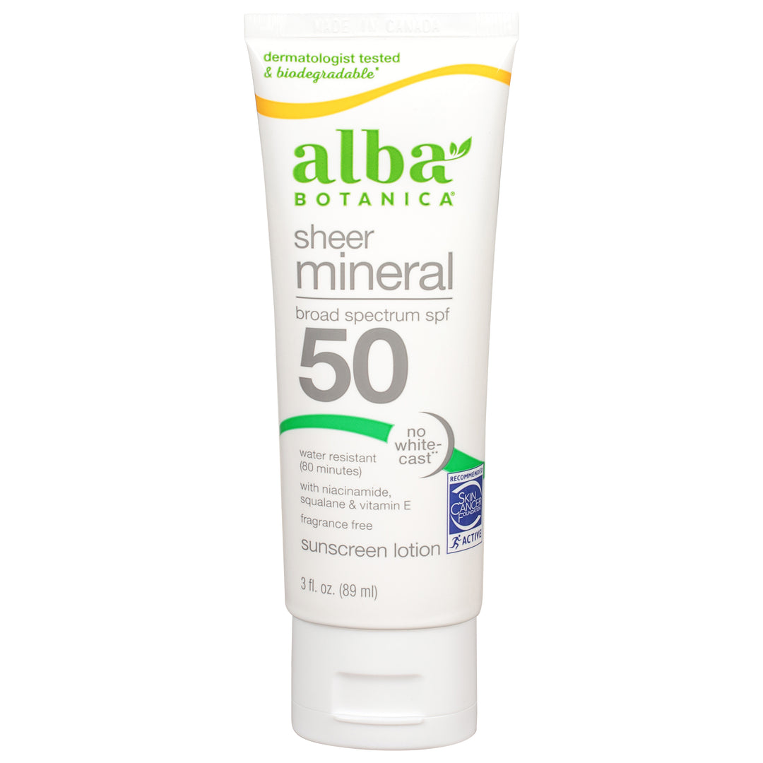 Alba Botanica Sunscreen Lotion Sheer Mineral Fragrance Free Broad Spectrum SPF 50 1/3 FZ [UNFI #2926574] T