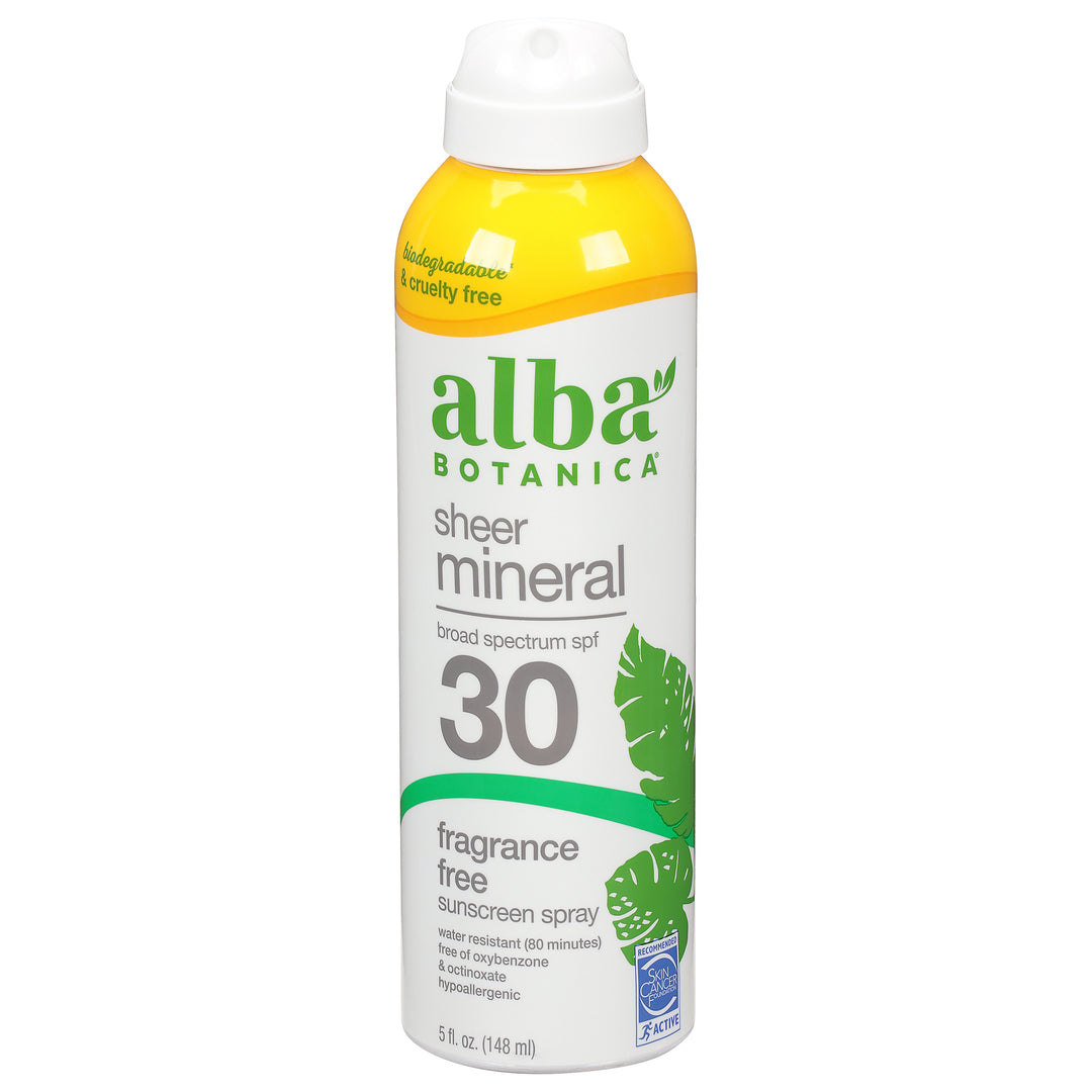Alba Botanica Sunscreen Spray Sheer Mineral Fragrance Free Broad Spectrum SPF 30 1/5 FZ [UNFI #2927077] T