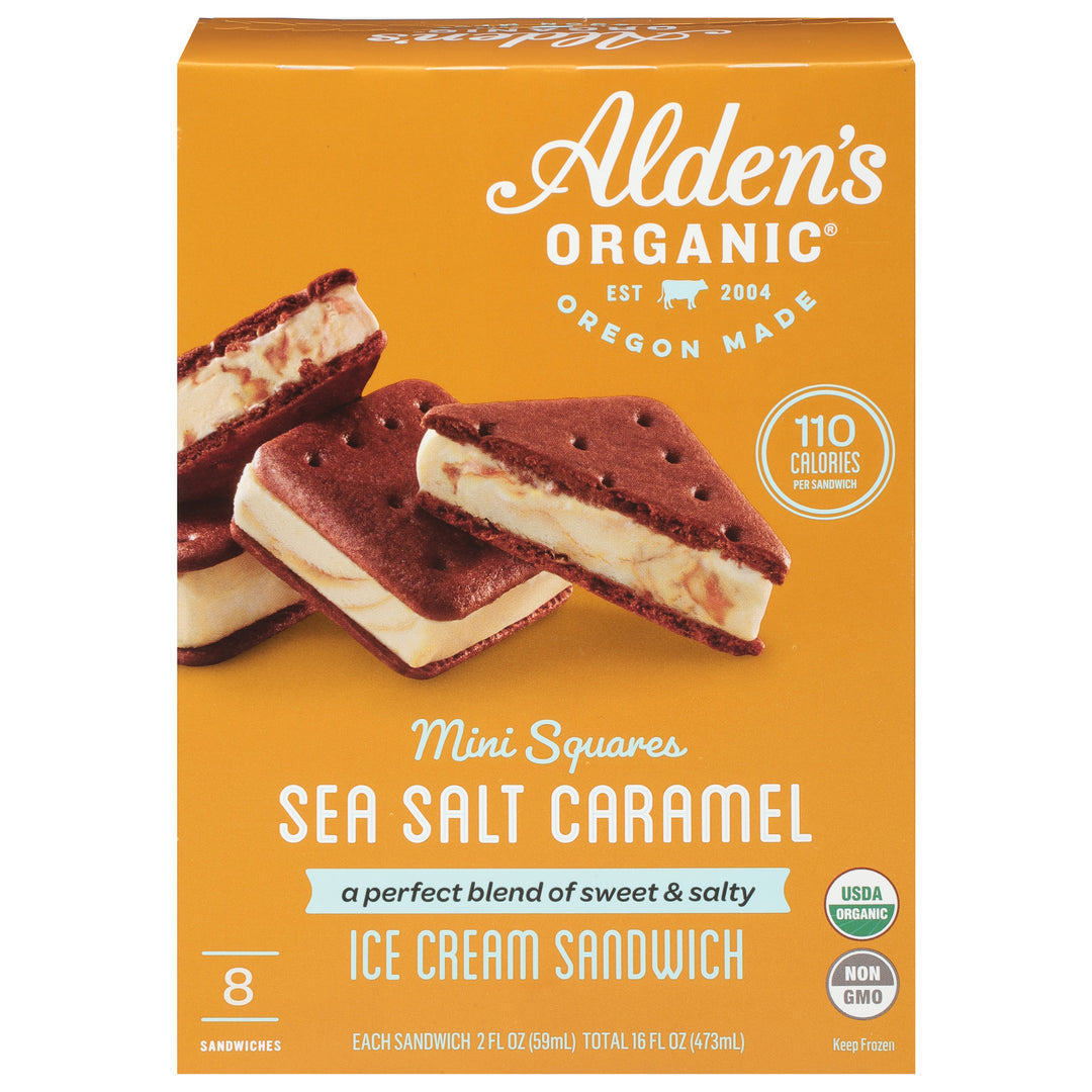 Aldens Organic Ice Cream Sandwich Sea Salt Caramel Mini Squares 12/8/2 FZ [UNFI #2399020] [ebt]