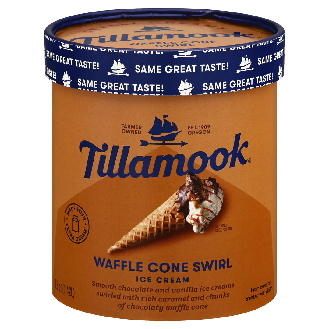 Tillamook Ice Cream Waffle Cone Swirl 6/1.5 QT [UNFI #2686145] [ebt]