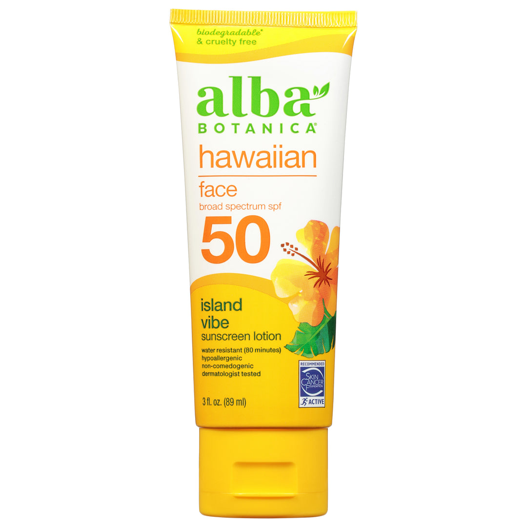 Alba Botanica Sunscreen Lotion Hawaiian Face Island Vibe Broad Spectrum SPF 50 1/3 FZ [UNFI #2926590] T