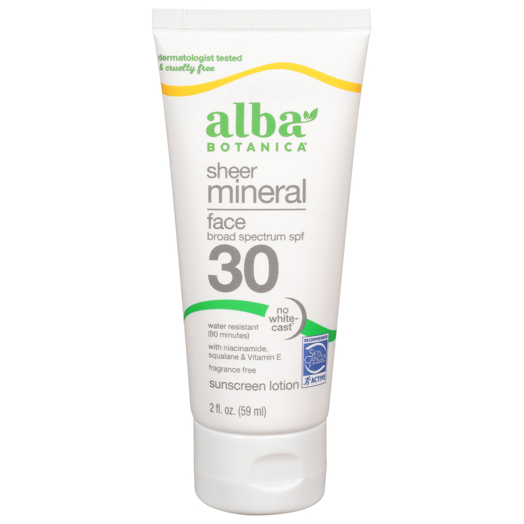 Alba Botanica Sunscreen Lotion Sheer Mineral Fragrance Free Face Broad Spectrum SPF 30 1/2 FZ [UNFI #2922623] T