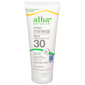 Alba Botanica Sunscreen Lotion Sheer Mineral Fragrance Free Face Broad Spectrum SPF 30 1/2 FZ [UNFI #2922623] T