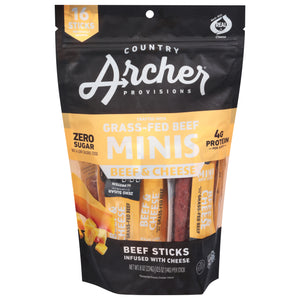 Country Archer Beef Sticks Infused with Cheese Minis 6/8 OZ [UNFI #3088358] [ebt]