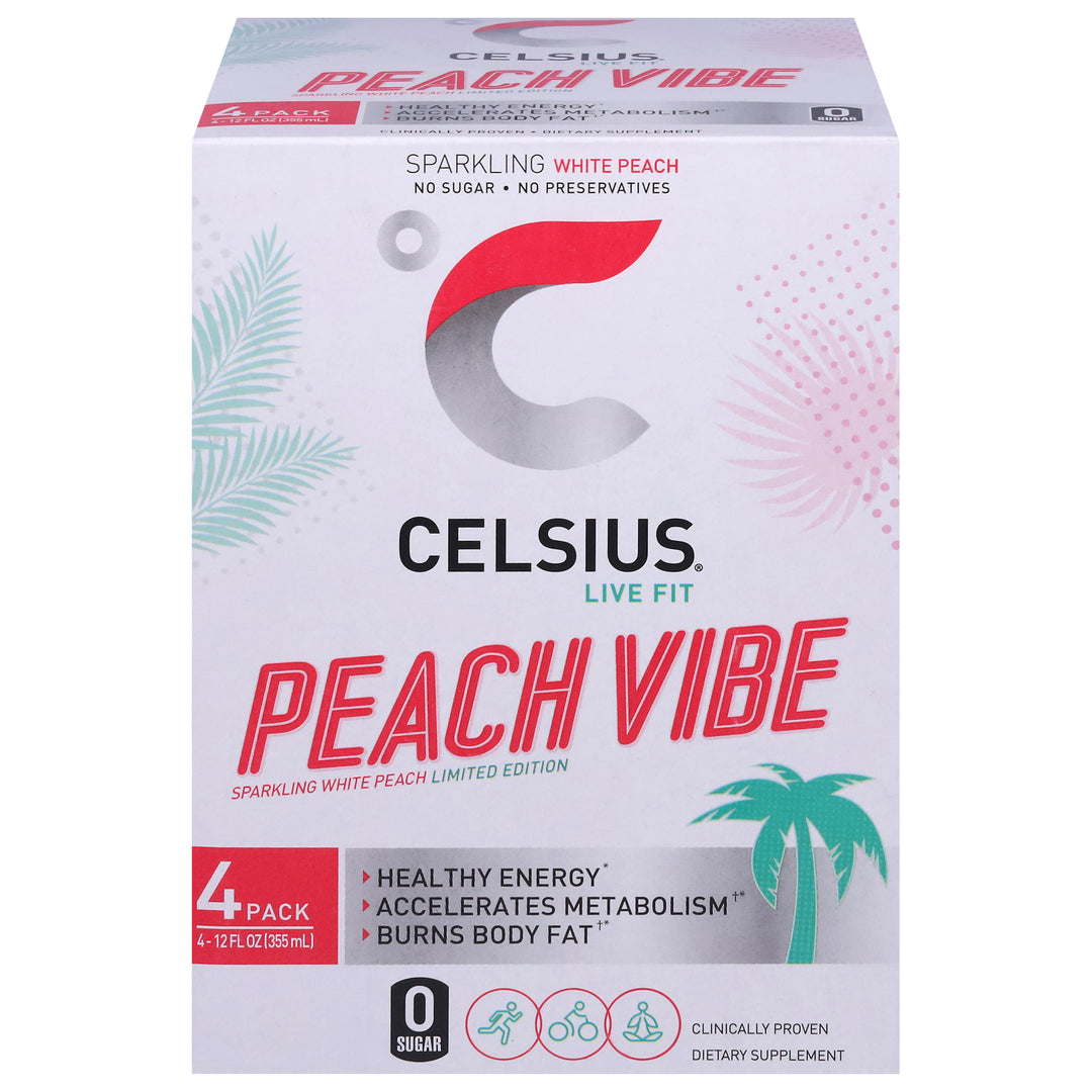 Celsius Energy Drink Peach Vibe 4 Pack 6/4/12 FZ [UNFI #2840387] [ebt] D
