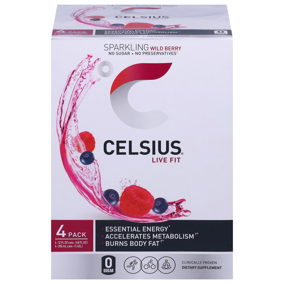 Celsius Energy Drink Wild Berry Sparkling 4 Pack 6/4/12 FZ [UNFI #2841328] [ebt] D