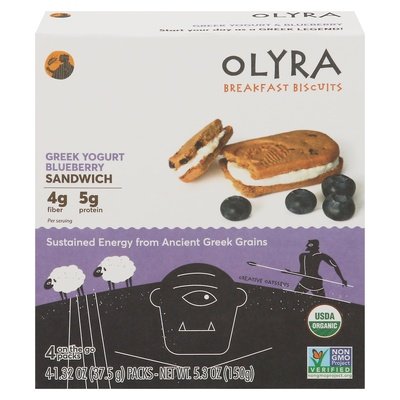 Olyra Breakfast Biscuits Greek Yogurt Blueberry Sandwich 4 Pack 6/5.3 OZ [UNFI #2694701] [ebt]