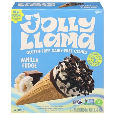 Jolly Llama Cones Dairy-Free Gluten-Free Vanilla Fudge 8/3 CT [UNFI #2670123] [ebt]