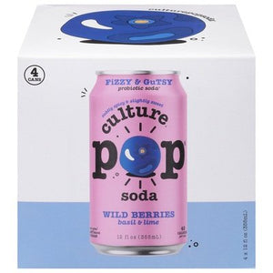 Culture Pop Soda Probiotic Soda Wild Berries Basil & Lime 6/4/12 OZ [UNFI #2706687] [ebt] D