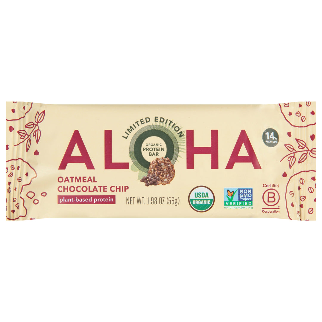Aloha Protein Bar Organic Oatmeal Chocolate Chip 12/1.98 OZ [UNFI #3112224] [ebt]