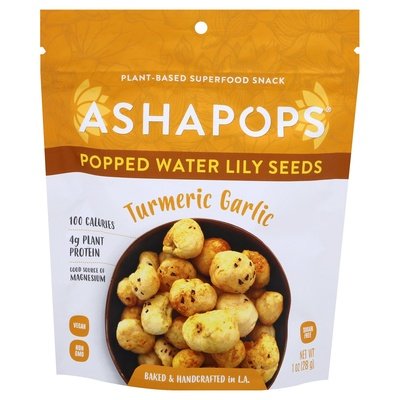 Ashapops Popped Water Lily Seeds Turmeric Garlic 6/1 OZ [UNFI #2602332] [ebt]