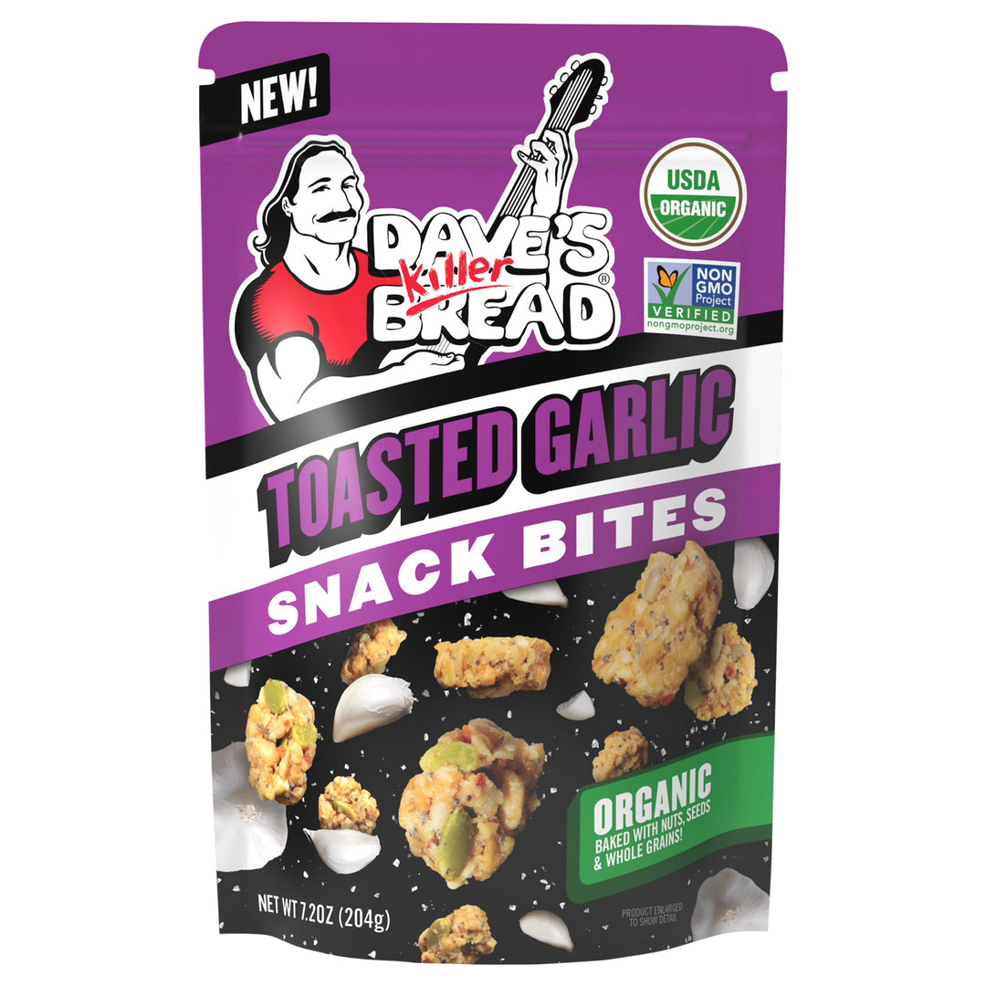 Daves Killer Bread Toasted Garlic Crunchy Snack Bites Garlic Organic Snacks 6/7.2 OZ [UNFI #3104775] [ebt]