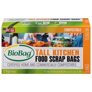 Biobag Food Scrap Bags Compostable Tall Kitchen 13 Gallon 12/12 CT [UNFI #541839] T