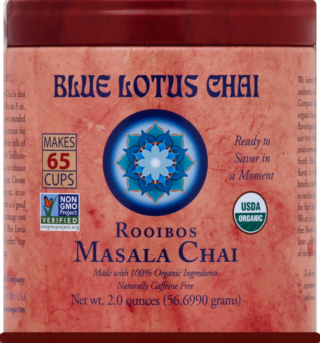 Blue Lotus Chai  Masala Chai Rooibos Caffeine Free 6/2 OZ [UNFI #2147411] [ebt]