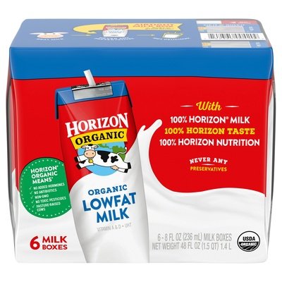 Horizon Milk Lowfat Organic 3/6/8 OZ [UNFI #1270115] [ebt]