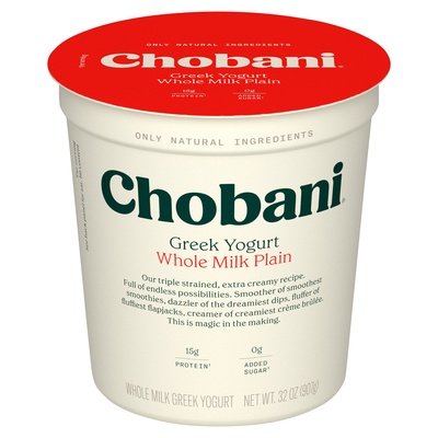 Chobani Yogurt Greek Whole Milk Plain 6/32 OZ [UNFI #1591692] [ebt]