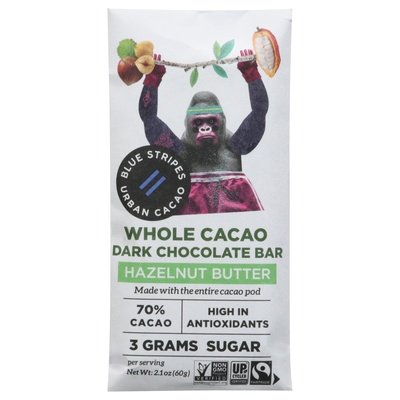 Blue Stripes Dark Chocolate Bar Whole Cacao Hazelnut Butter 12/2.1 OZ [UNFI #2865541] [ebt]