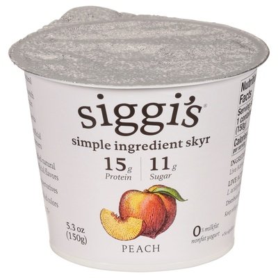 Siggis Yogurt Nonfat Peach 12/5.3 OZ [UNFI #613430] [ebt]