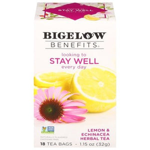 Bigelow Herbal Tea Caffeine Free Stay Well Lemon & Echinacea Tea Bags 6/18 BAG [UNFI #1899988] [ebt]