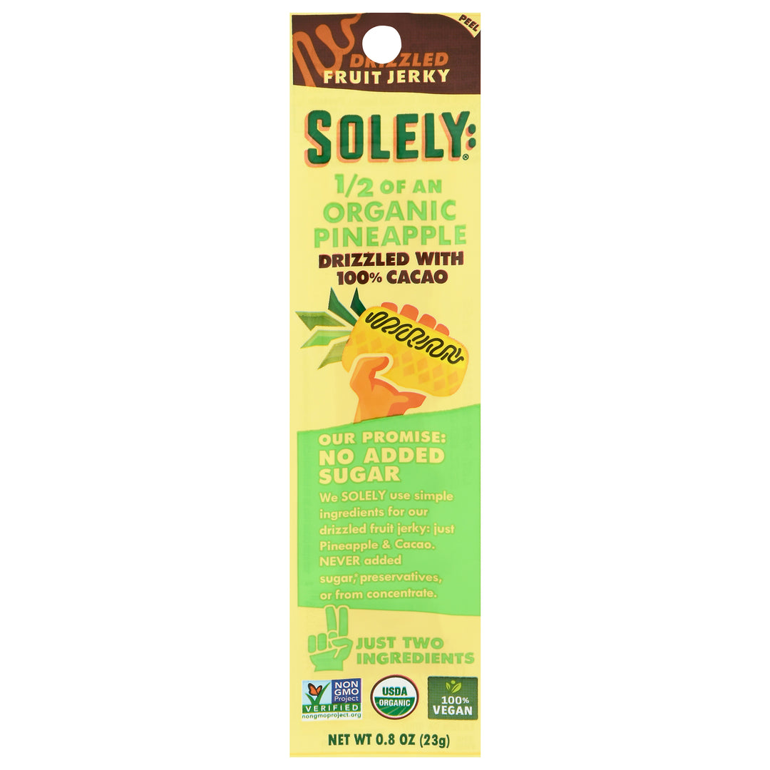 Solely Fruit Jerky Organic Pineapple Drizzled with 100% Cacao 12/.8 OZ [UNFI #2565802] [ebt]