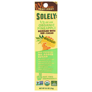 Solely Fruit Jerky Organic Pineapple Drizzled with 100% Cacao 12/.8 OZ [UNFI #2565802] [ebt]